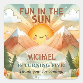 Plezier in de zon Kids Verjaardagsfeestje Vierkante Sticker