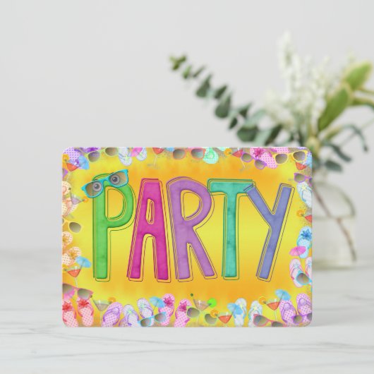 Plezier In de Zon Party Kaart (Staand voorkant)