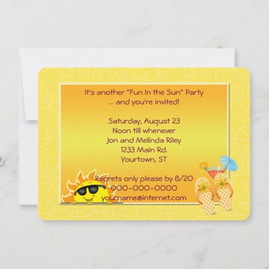 Plezier In de Zon Party Kaart (Achterkant)