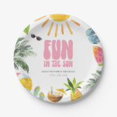 Plezier in de Zon Roze Papieren Bordje (Voorkant)