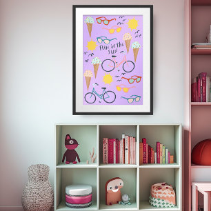 PLEZIER IN DE ZON Schattigee kleurrijke zomerse ku Poster