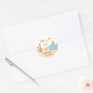 Plezier in de zon Strand Dier Gelukkige Verjaardag Ronde Sticker