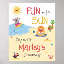 Plezier in de Zon Strand Dieren Verjaardag Welkom