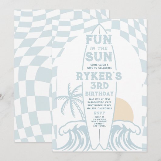 Plezier in de zon Surf Surfboard Verjaardagsfeest Kaart (Voorkant / Achterkant)