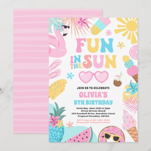 Plezier in de zon tropisch strand verjaardagsfeest kaart (Voorkant / Achterkant)