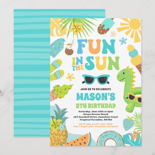 Plezier in de zon tropisch strand verjaardagsfeest kaart (Voorkant / Achterkant)