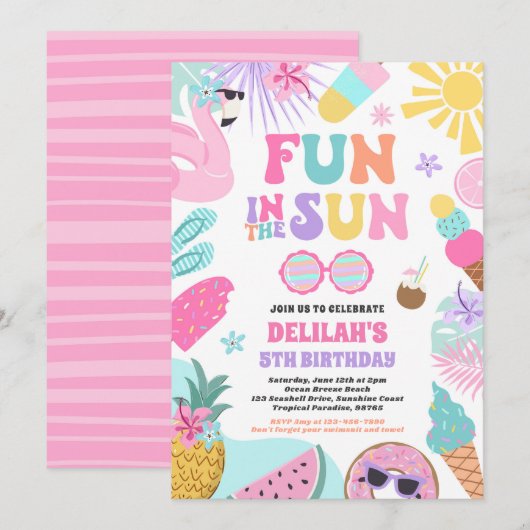 Plezier in de zon tropisch strand verjaardagsfeest kaart (Voorkant / Achterkant)
