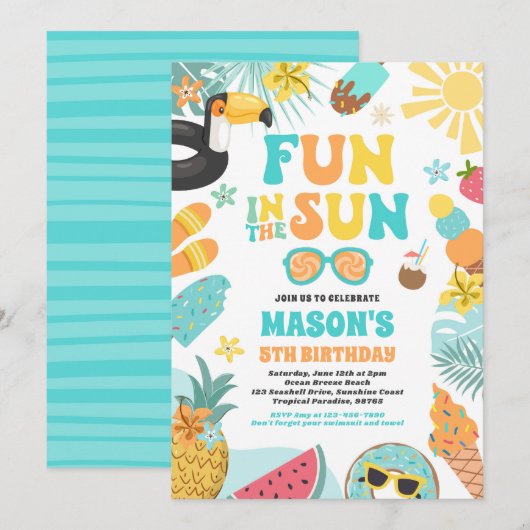 Plezier in de zon tropisch strand verjaardagsfeest kaart (Voorkant / Achterkant)