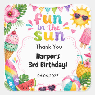 Plezier in de Zon Tropische Zomer Verjaardag Vierkante Sticker