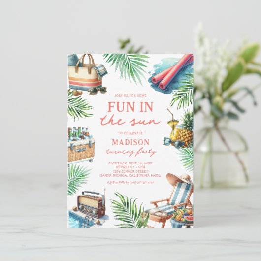 Plezier in de zon Volwassen zwembad Party Verjaard Kaart (Staand voorkant)