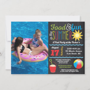 Plezier in de Zon Zomer Zwembad Feestje Schoolbord Kaart