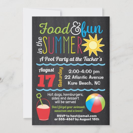 Plezier in de zon Zomer zwembadfeest kleuren schoo Kaart (Voorkant)