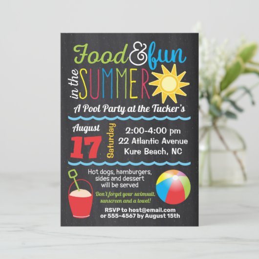 Plezier in de zon Zomer zwembadfeest kleuren schoo Kaart (Staand voorkant)