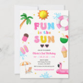 Plezier in de zon zwembad partij meisje verjaardag kaart (Voorkant)