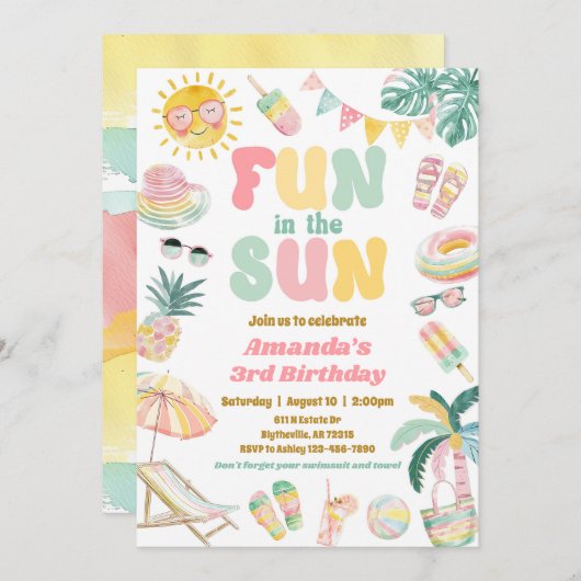 Plezier in de zon zwembad party uitnodiging (Voorkant / Achterkant)