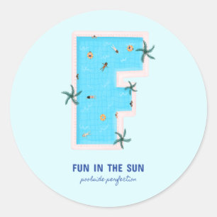 Plezier in het F-vormige zwembad Ronde Sticker