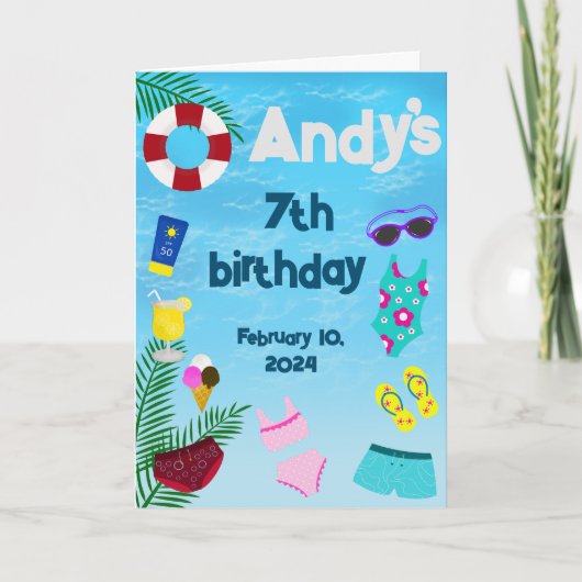 Plezier in het zwembad Zwembad Verjaardagsfeest Bedankkaart (Voorkant)