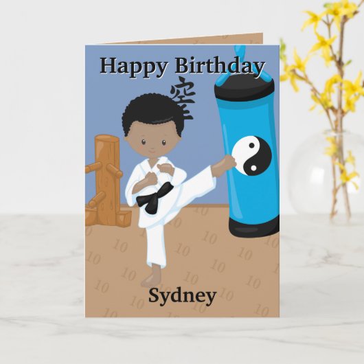 Plezier Je bent A-Maze-ing Black Boys Karate Verja Kaart (Gele Bloem)