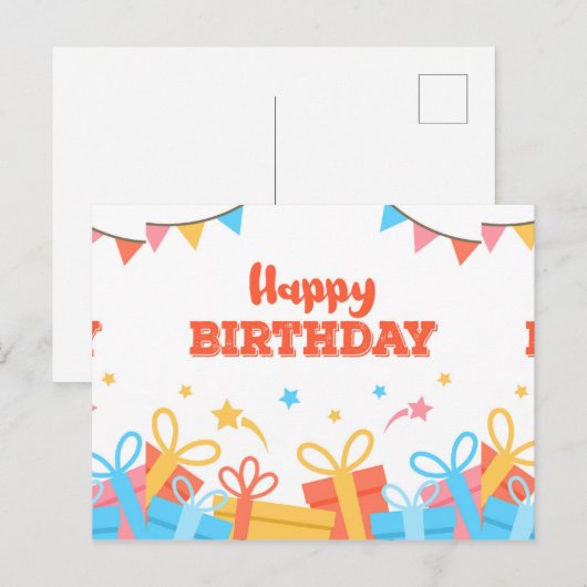 Plezier Kleurrijke Gelukkige Verjaardag Briefkaart (Voorkant / Achterkant)