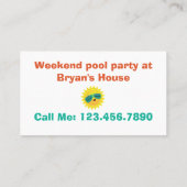 Plezier Laten we spelen Kind Pool Party Playdate K Visitekaartje (Achterkant)