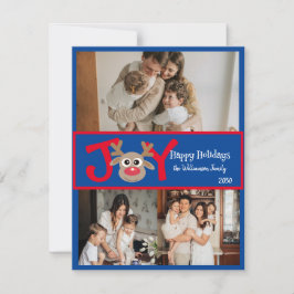 PLEZIER Leuk Cute 3 Foto Cartoon Rendier Rood Blau Feestdagenkaart