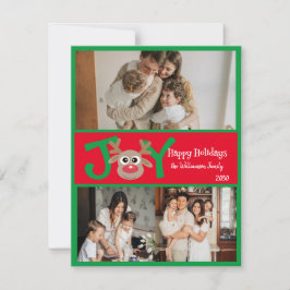 PLEZIER Leuk Cute 3 Foto Cartoon Rendier Rood Groe Feestdagenkaart