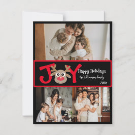 PLEZIER Leuk Cute 3 Foto Cartoon Rendier Rood Zwar Feestdagenkaart