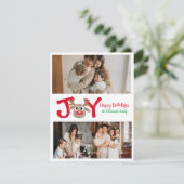 PLEZIER Leuk Cute 3 Foto Cartoon Rendier Wit Feestdagenkaart (Staand voorkant)