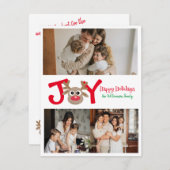 PLEZIER Leuk Cute 3 Foto Cartoon Rendier Wit Feestdagenkaart (Voorkant / Achterkant)