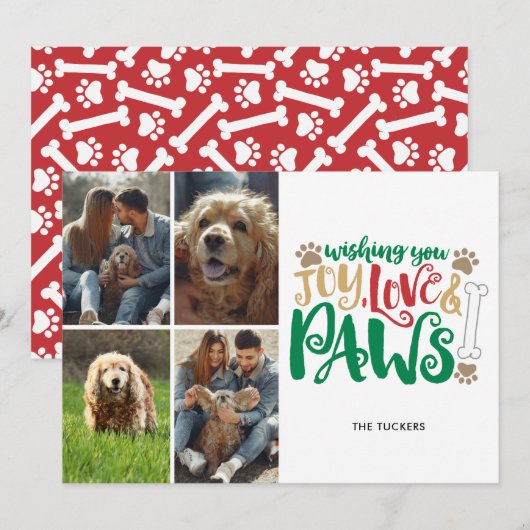 Plezier Liefde Pootjes Vrede Foto Rood 4-Foto Feestdagenkaart (Voorkant / Achterkant)