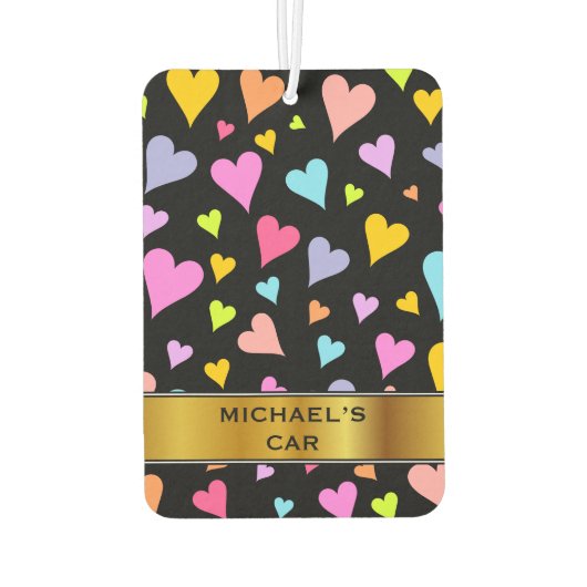 Plezier, Liefdevolle, Kleurrijke Harten Patroon &  Luchtverfrisser (Achterkant)