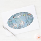 Plezier met Chalkware Fish waterverf stijl Ovale Sticker (Envelop)