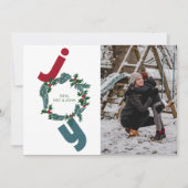 Plezier met foto en kerstkrans op blauw feestdagenkaart (Voorkant)