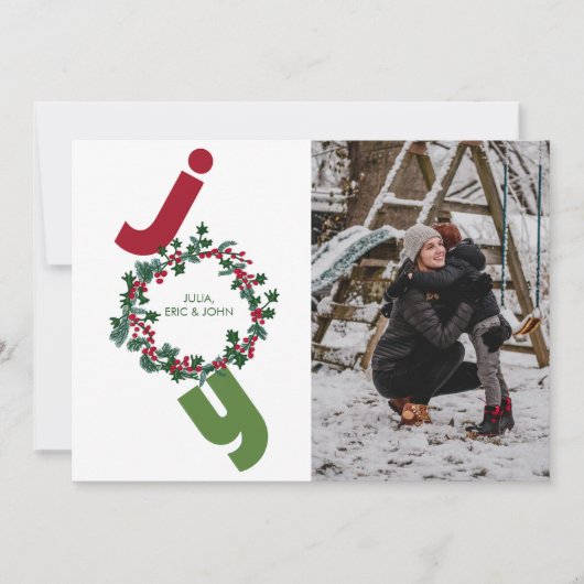Plezier met foto en kerstkrans op groen feestdagenkaart (Voorkant)