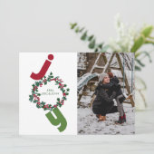 Plezier met foto en kerstkrans op groen feestdagenkaart (Staand voorkant)