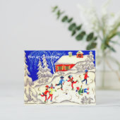 Plezier met Kerstmis, schaatsen op de vijver Feestdagenkaart (Staand voorkant)