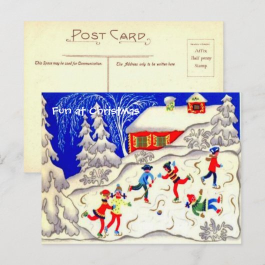 Plezier met Kerstmis, schaatsen op de vijver Feestdagenkaart (Voorkant / Achterkant)