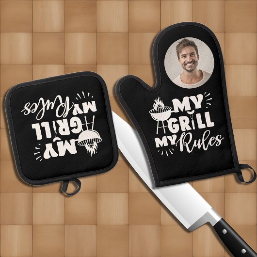 Plezier Mijn Grill Mijn Regels Typografie Foto Ovenwant & Pannenlap Set
