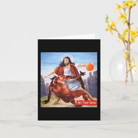 Plezier Niet Vandaag Satan Jesus Crossover Basketb Kaart (Gele Bloem)