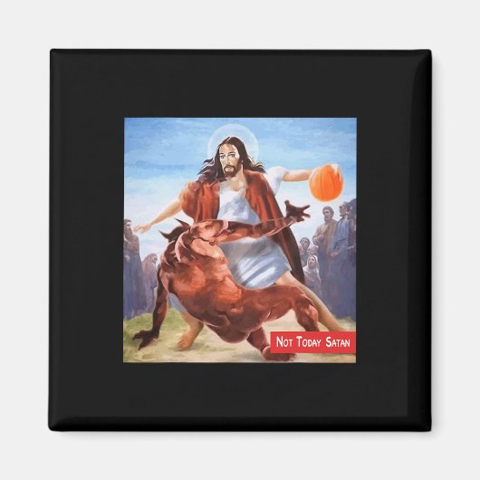 Plezier Niet Vandaag Satan Jesus Crossover Basketb Magneet (Voorkant)