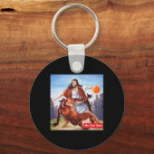 Plezier Niet Vandaag Satan Jesus Crossover Basketb Sleutelhanger (Voorkant)
