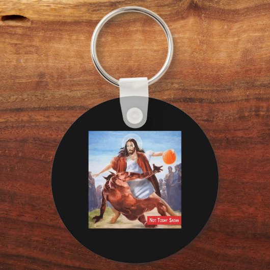 Plezier Niet Vandaag Satan Jesus Crossover Basketb Sleutelhanger (Voorkant)