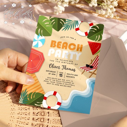 Plezier Ocean Sandy Leaf Beach Party Zomer verjaar Kaart