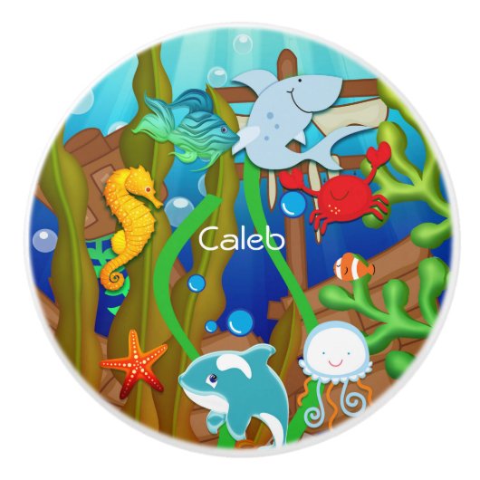 Plezier onder het zee Fish Children's Kinder Bedro Keramische Knop (Voorkant)