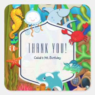 Plezier onder het zee kinderen verjaardagsfeestgun vierkante sticker