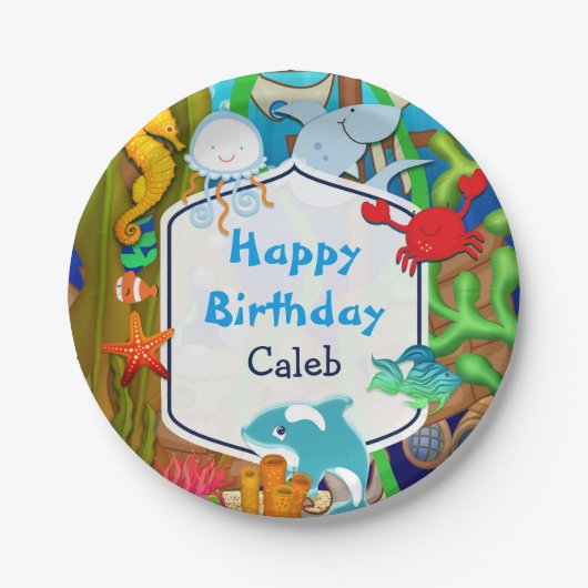 Plezier onder het zee kinderverjaardagsfeestje papieren bordje (Voorkant)