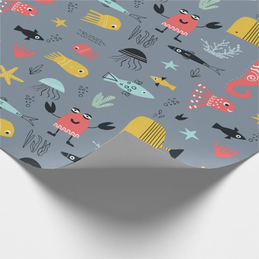 Plezier onder het zee schattige cartoon oceaan die cadeaupapier (Hoek)