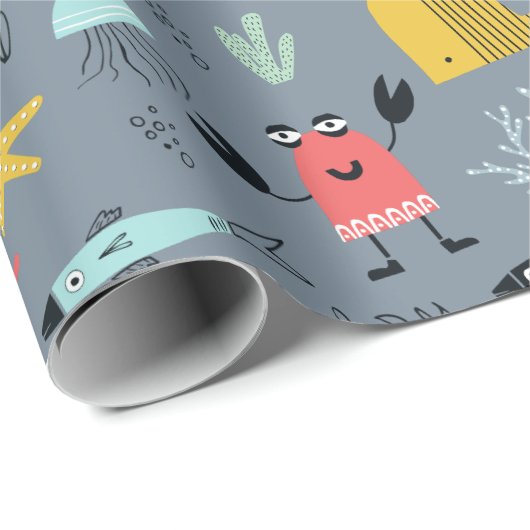 Plezier onder het zee schattige cartoon oceaan die cadeaupapier (Rol Hoek)