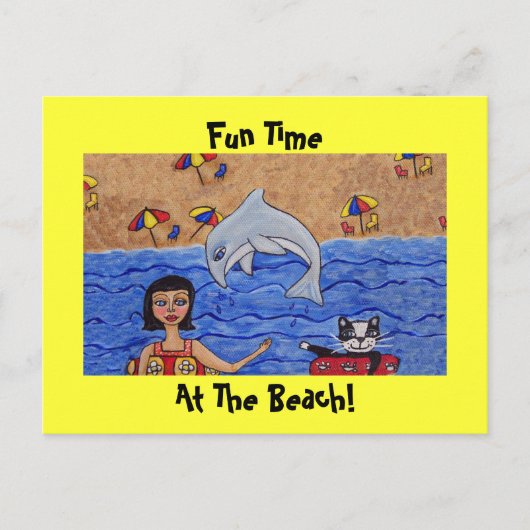 Plezier op het strand met mijn kat Briefkaart (Voorkant)