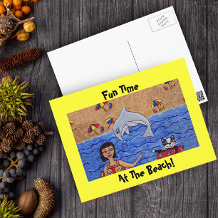 Plezier op het strand met mijn kat Briefkaart